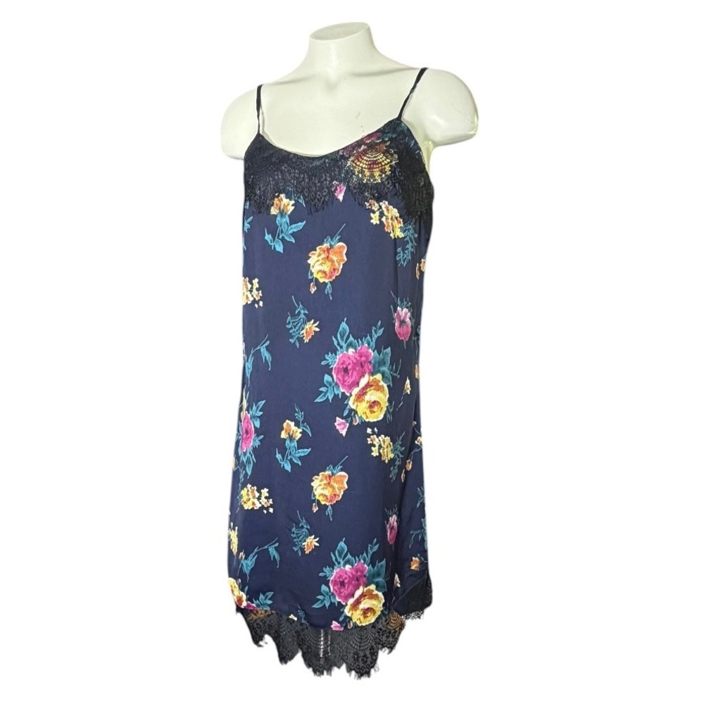 Pins and Needles Navy Floral‎ Lace Trim  Slip Dress XS Mini